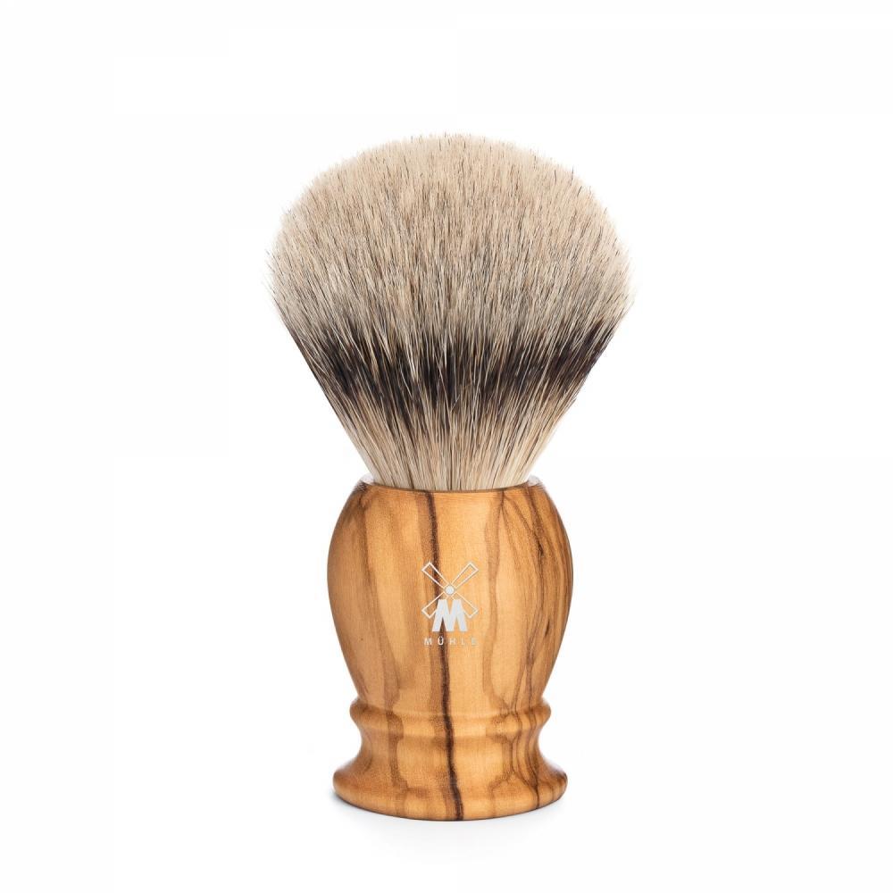 Classic Medium Olive Wood Silvertip Badger Shaving Brush MÜHLE Bib