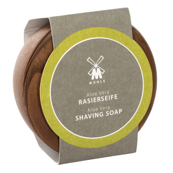 MÜHLE Aloe Vera Shaving Soap in Steamed Ash Bowl, Package Display