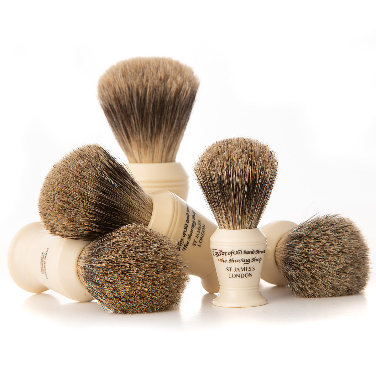5 different size shaving brushes from taylor of old bond street