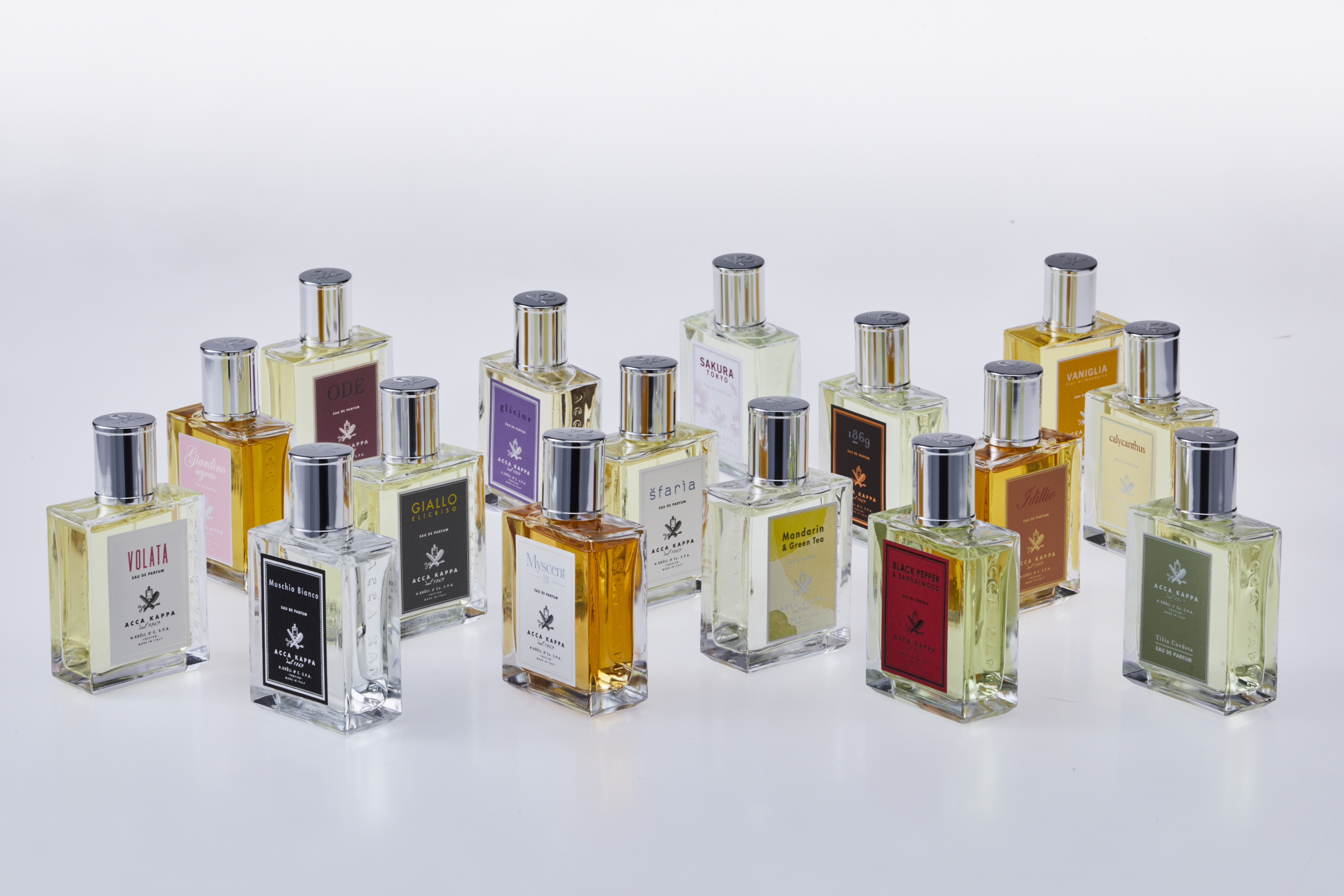 staged display of all the fragrances from acca kappa