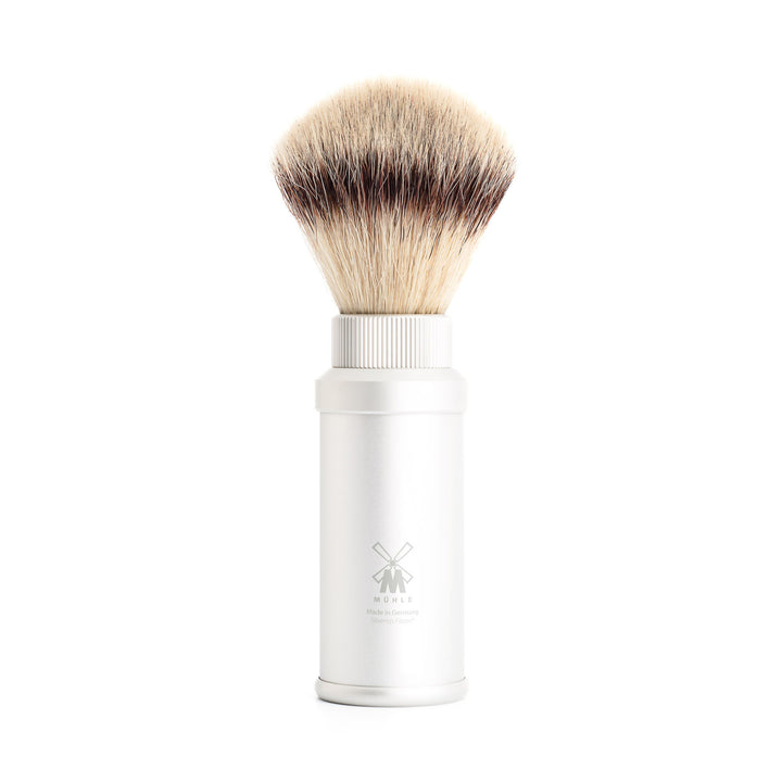 MÜHLE Travel Silver Anodized Aluminum Silvertip Fiber Travel Shaving Brush
