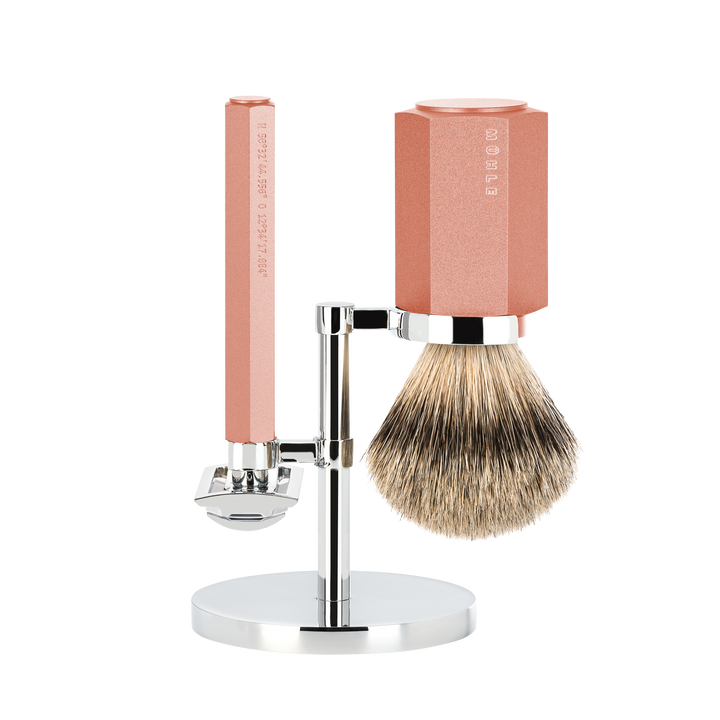 MÜHLE HEXAGON 3 Pc. Shaving Set, Silvertip Badger Brush & Safety Razor, Sunrise