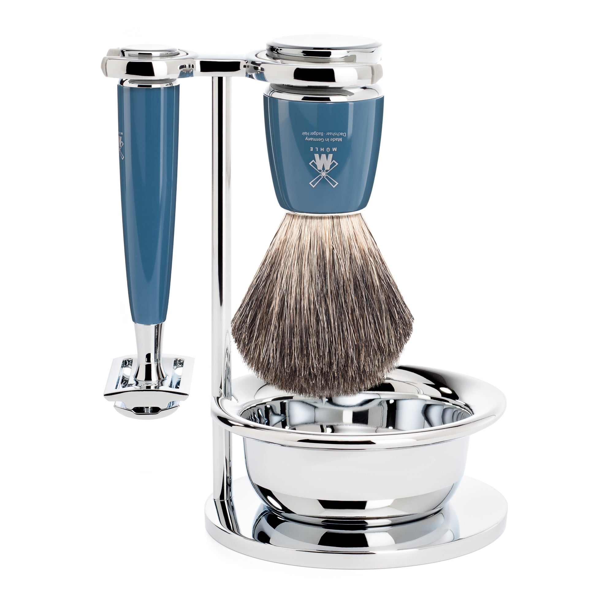 MÜHLE RYTMO Petrol Blue 4 Pc. Pure Badger / Safety Razor Shaving Set