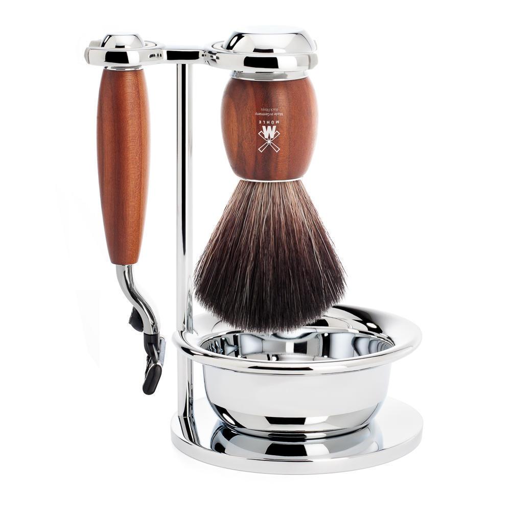 MÜHLE Vivo Plumwood 4-Piece Black Fiber & Mach-3 Shaving Set