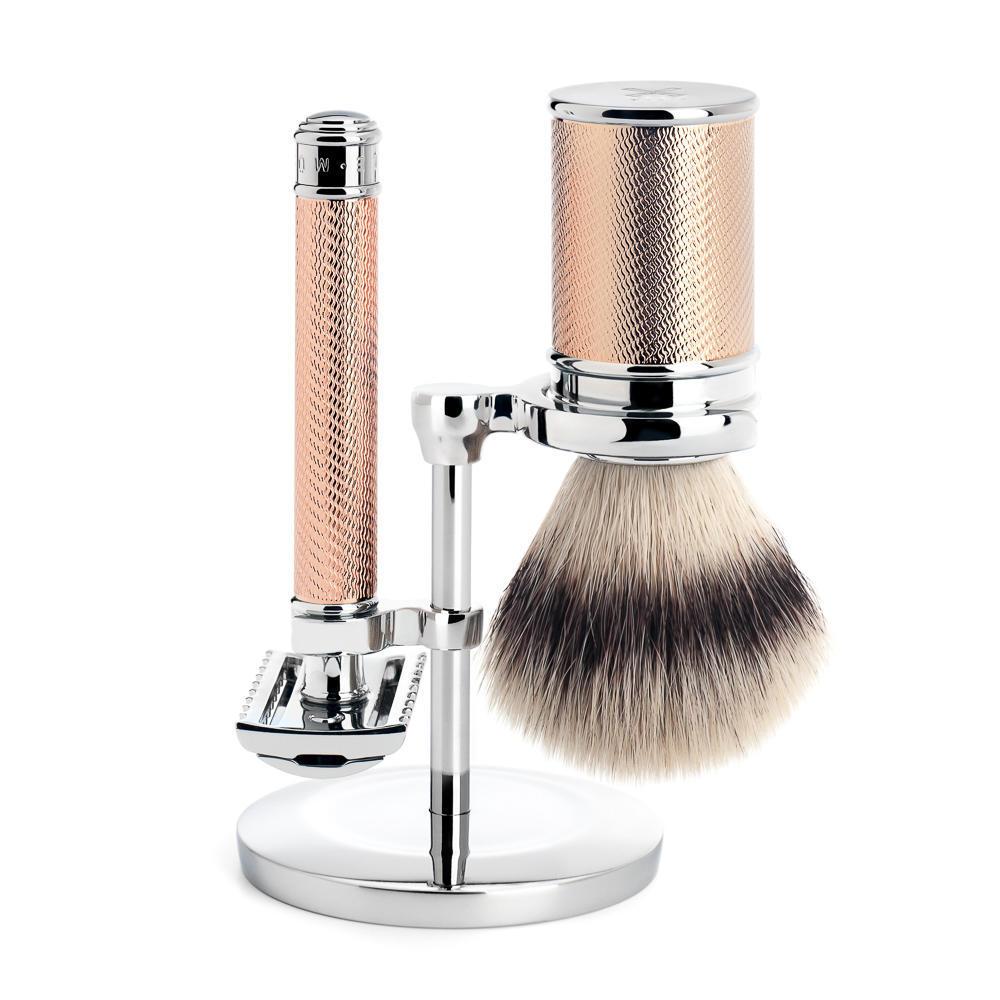 MÜHLE Rosegold Silvertip Fiber & Open Comb Safety Razor Shaving Set