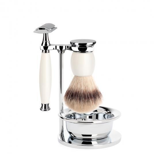 MÜHLE Sophist Porcelain 4-piece Silvertip Fiber & Safety Razor Shaving Set