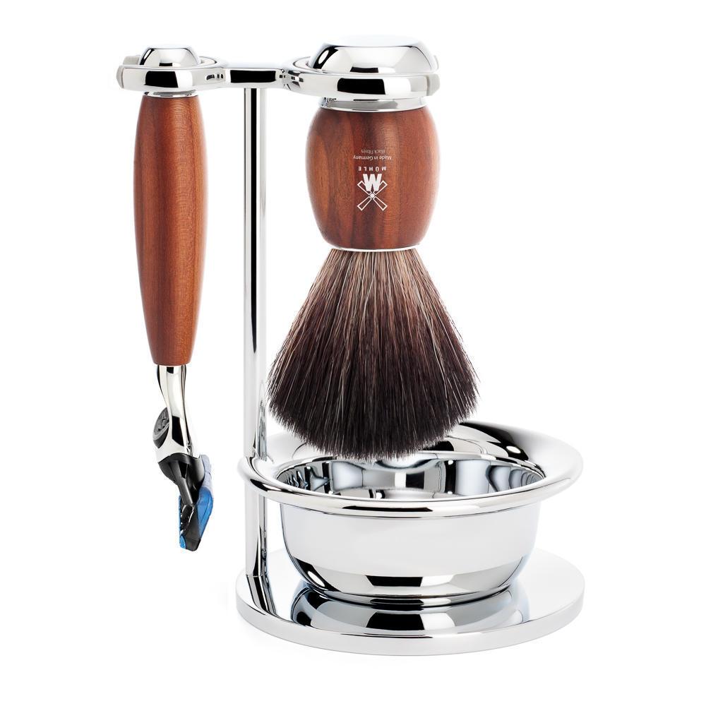 MÜHLE Vivo Plumwood 4-Piece Black Fiber & Fusion Shaving Set