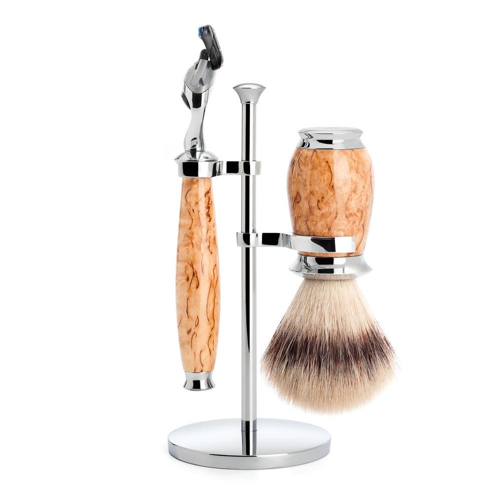 MÜHLE Purist Karelian Masur Birch 3-Piece Silvertip Fiber & Fusion Shaving Set