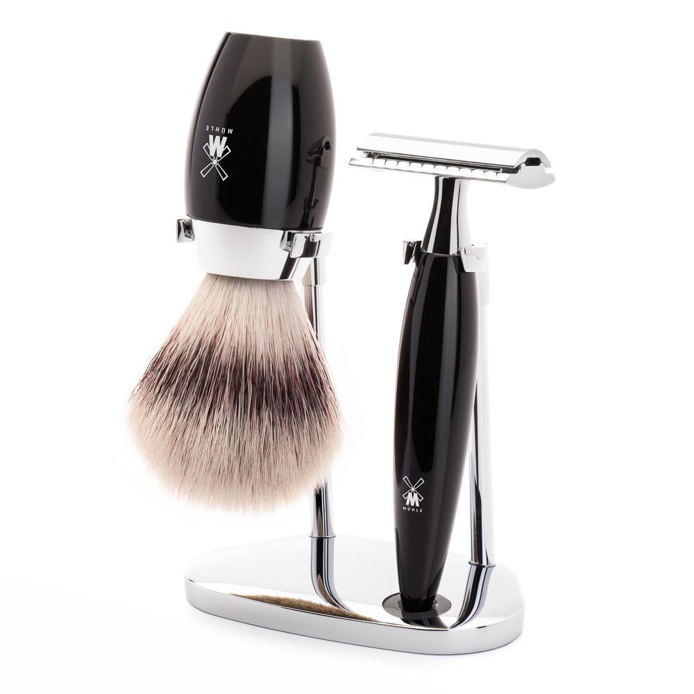 MÜHLE Kosmo Black 3-Piece Silvertip Fiber & Safety Razor Shaving Set