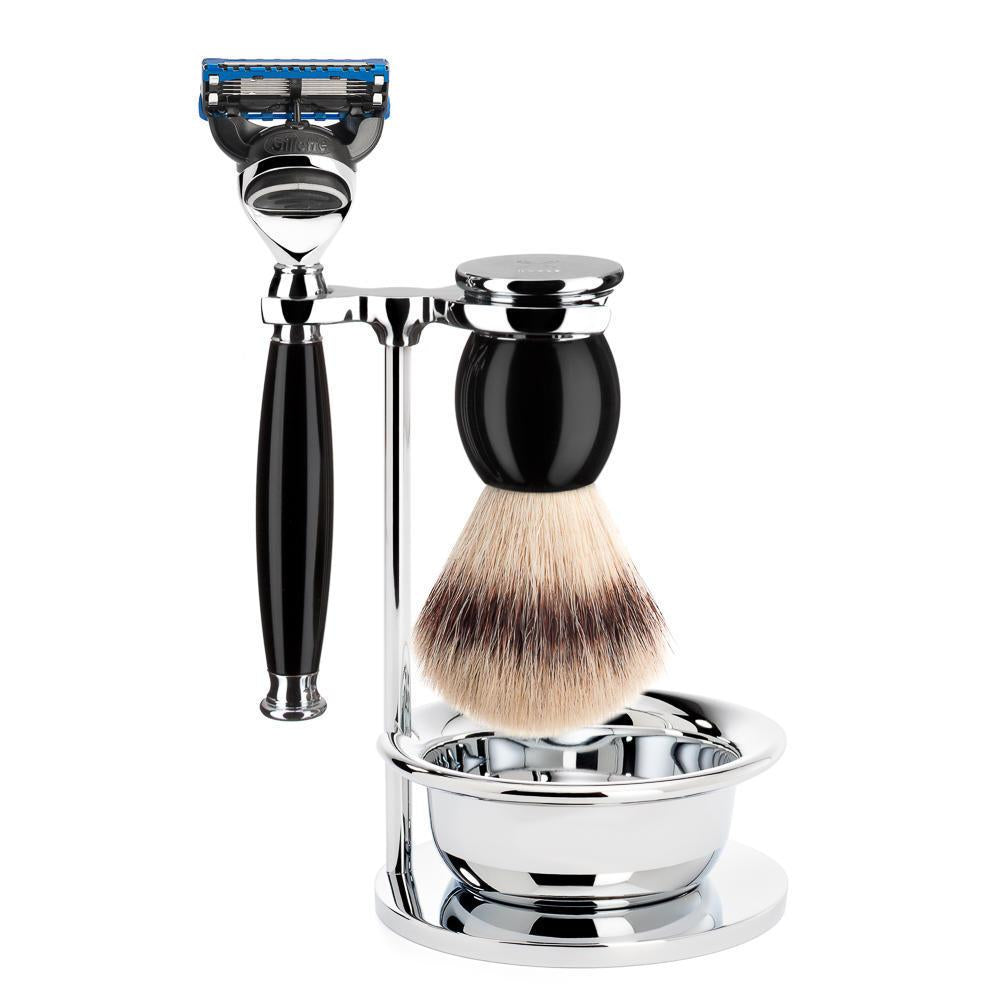 MÜHLE Sophist Black 4-piece Silvertip Fiber & Fusion Razor Shaving Set