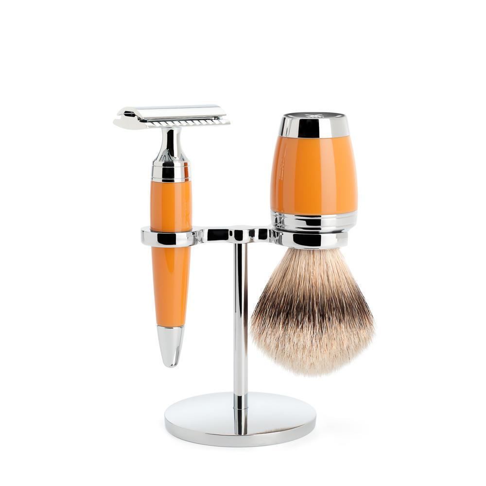 MÜHLE Stylo Butterscotch 3-Piece Silvertip Badger & Safety Razor Shaving Set