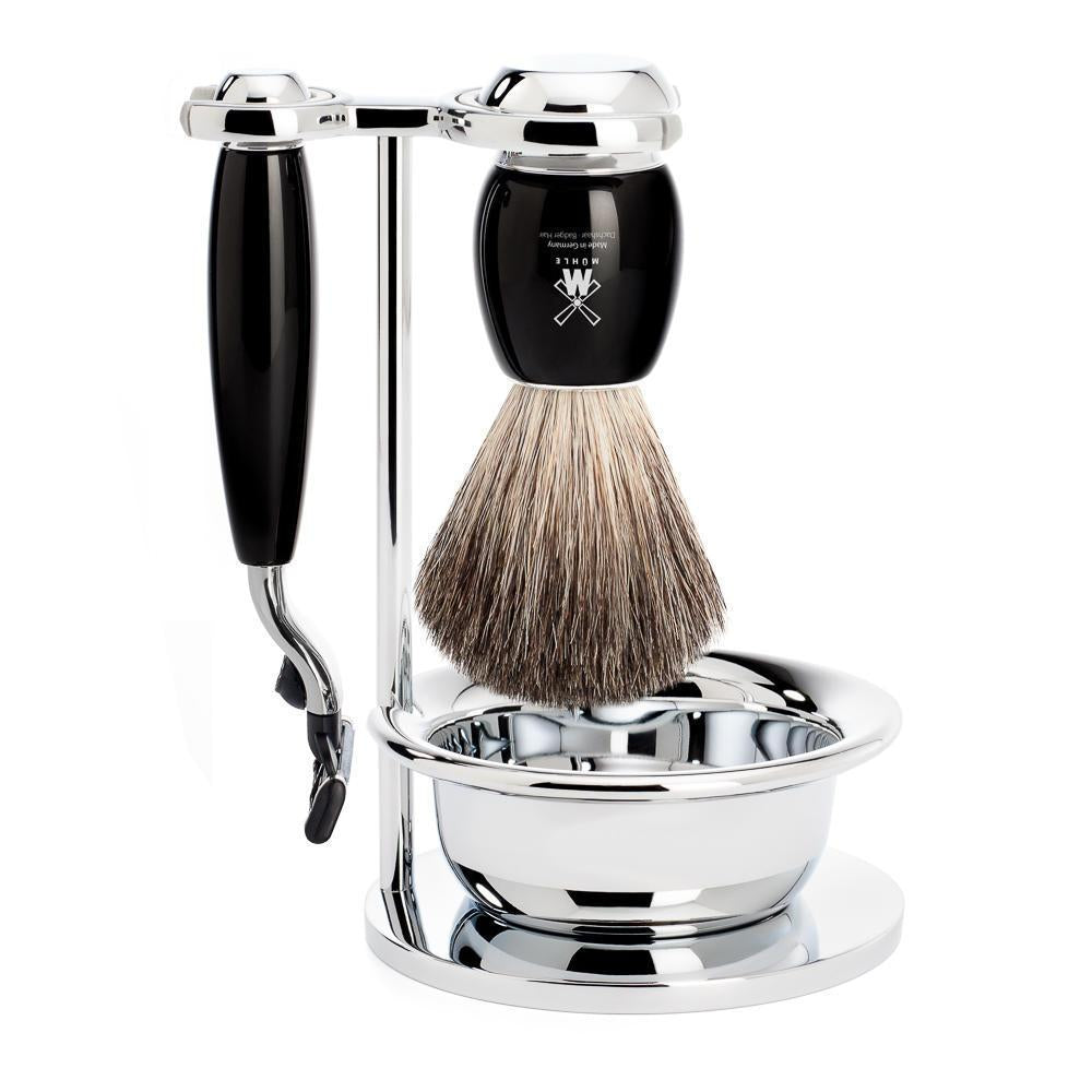 MÜHLE Vivo Black Resin 4-Piece Pure Badger & Mach-3 Shaving Set