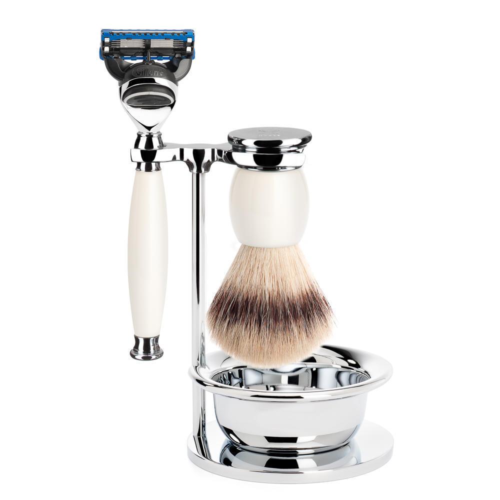 MÜHLE Sophist Porcelain 4-piece Silvertip Fiber & Fusion Razor Shaving Set