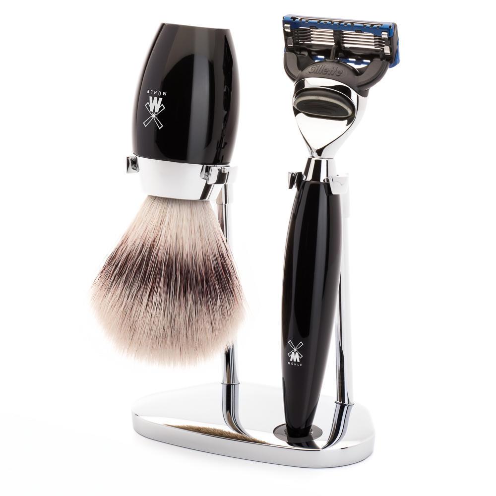 MÜHLE Kosmo Black 3-Piece Silvertip Fiber & Fusion Shaving Set