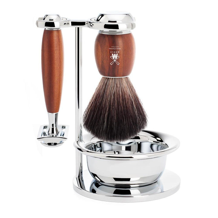 MÜHLE Vivo Plumwod 4-Piece Black Fiber & Safety Razor Shaving Set