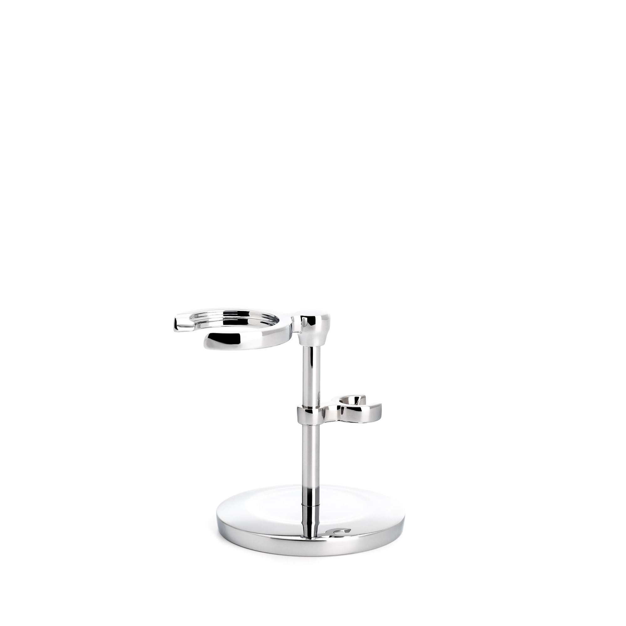 Chrome razor & brush holder on a white background