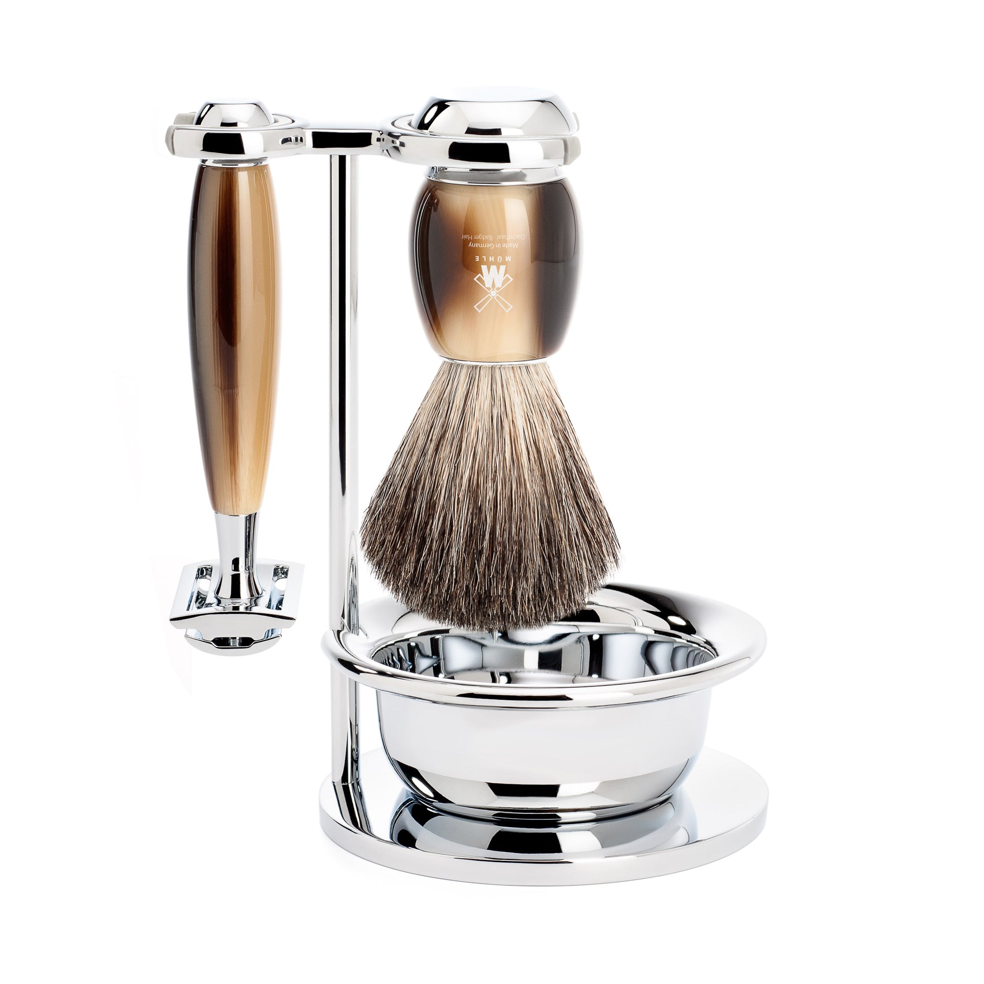 MÜHLE Vivo Brown Horn 4-Piece Pure Badger & Safety Razor Shaving Set