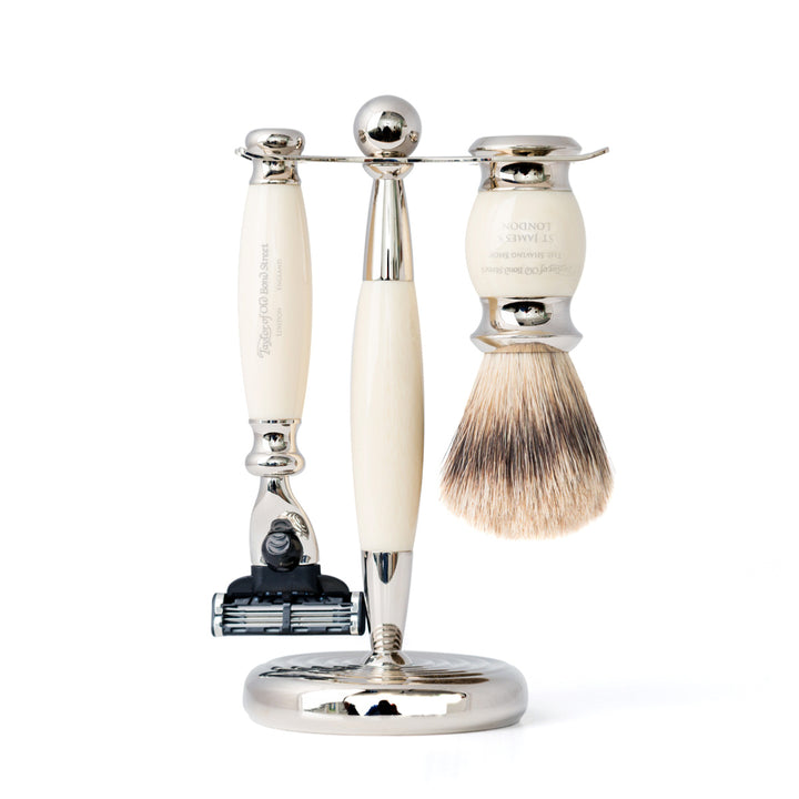 Taylor of Old Bond Street Edwardian Imitation Ivory Mach 3 Shaving Set, Super Badger