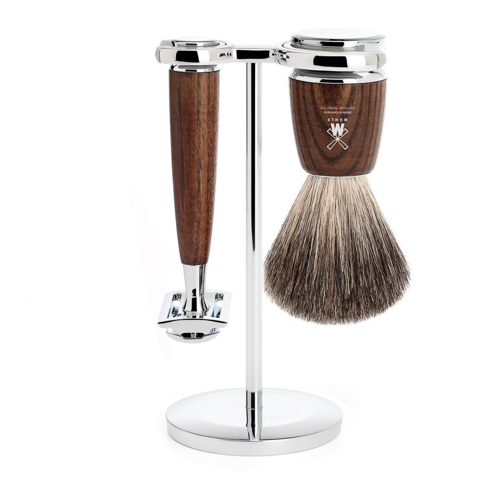 MÜHLE Rytmo Steamed Ash 3-Piece Pure Badger & Safety Razor Shaving Set