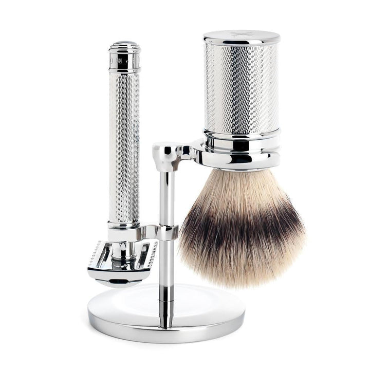 MÜHLE Chrome Silvertip Fiber & Open Comb Safety Razor Shaving Set