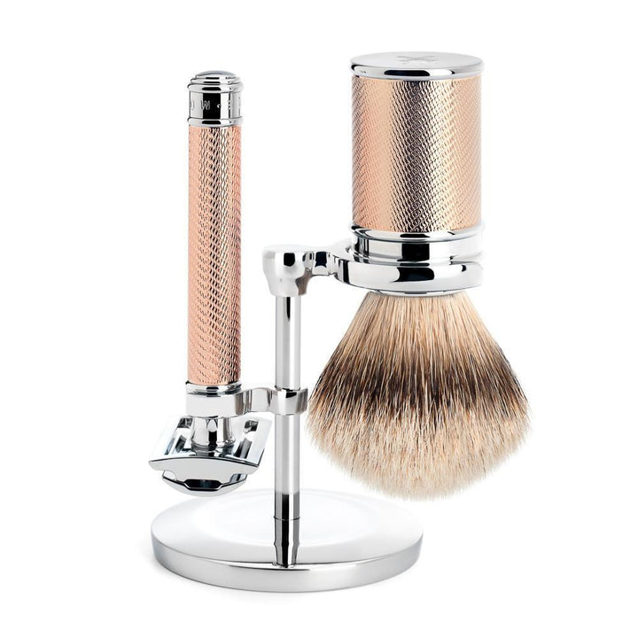 MÜHLE Rosegold Silvertip Badger & Closed Comb Safety Razor Shaving Set