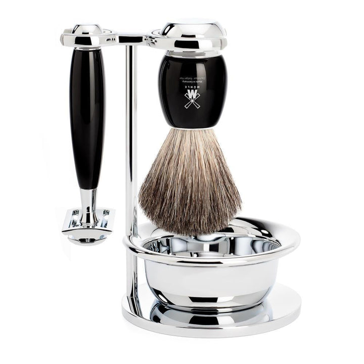 MÜHLE Vivo Black Resin 4-Piece Pure Badger & Safety Razor Shaving Set