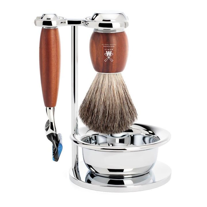 MÜHLE Vivo Plumwood 4-Piece Pure Badger & Fusion Shaving Set