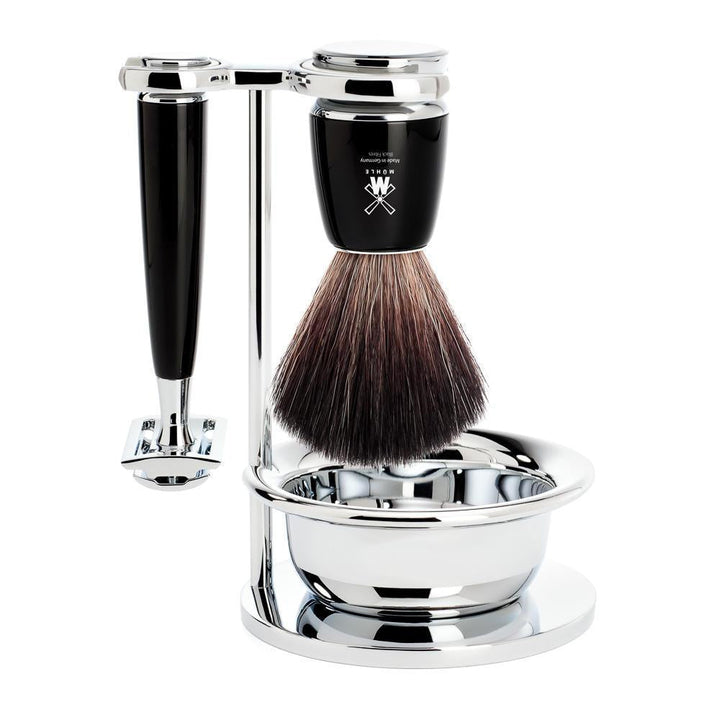 MÜHLE Rytmo Black 4-Piece Black Fiber & Safety Razor Shaving Set