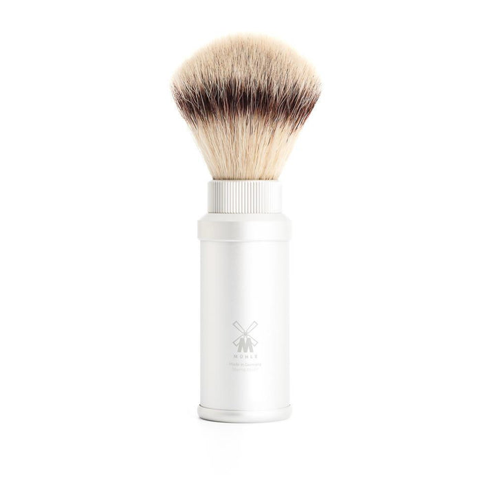 MÜHLE Travel Silver Anodized Aluminum Silvertip Fiber Travel Shaving Brush