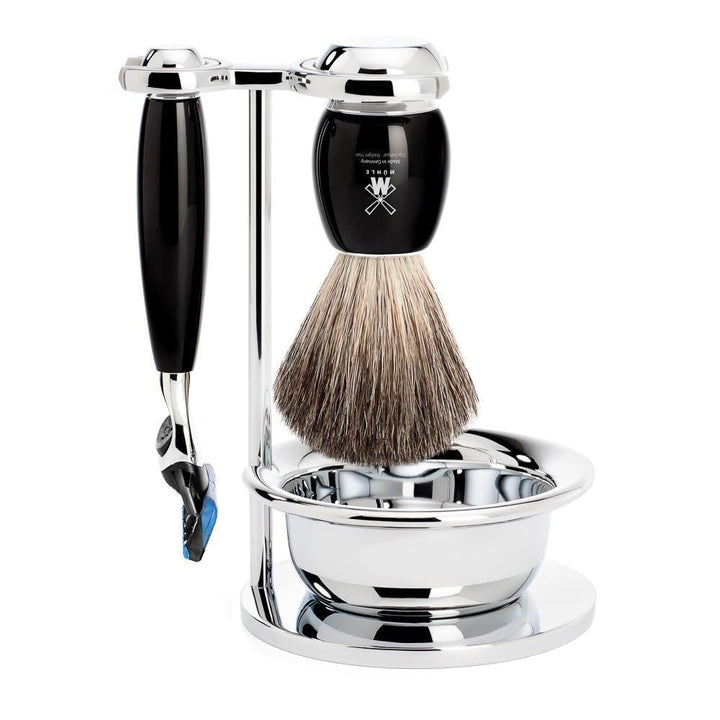 MÜHLE Vivo Black Resin 4-Piece Pure Badger & Fusion Shaving Set