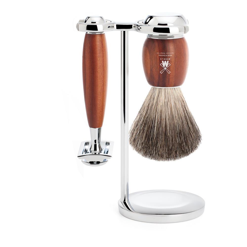 MÜHLE Vivo Plumwood 3-Piece Pure Badger Safety Razor Shaving Set