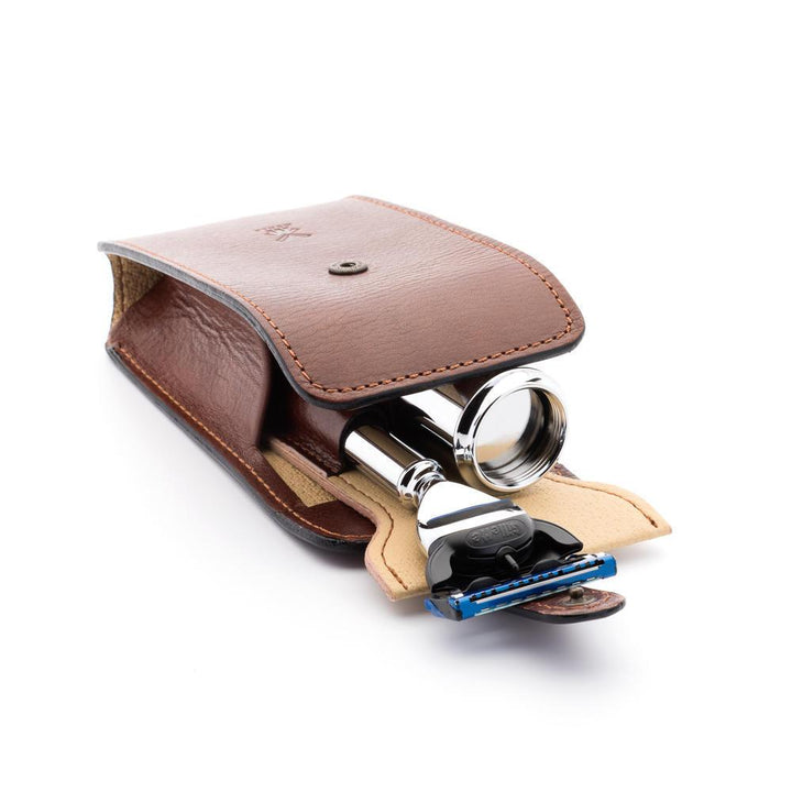 MÜHLE Travel Florentine Brown Leather Silvertip Fiber & Fusion Shaving Kit
