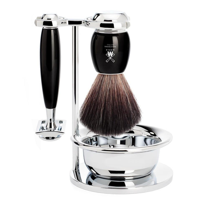 MÜHLE Vivo Black Resin 4-Piece Black Fiber & Safety Razor Shaving Set