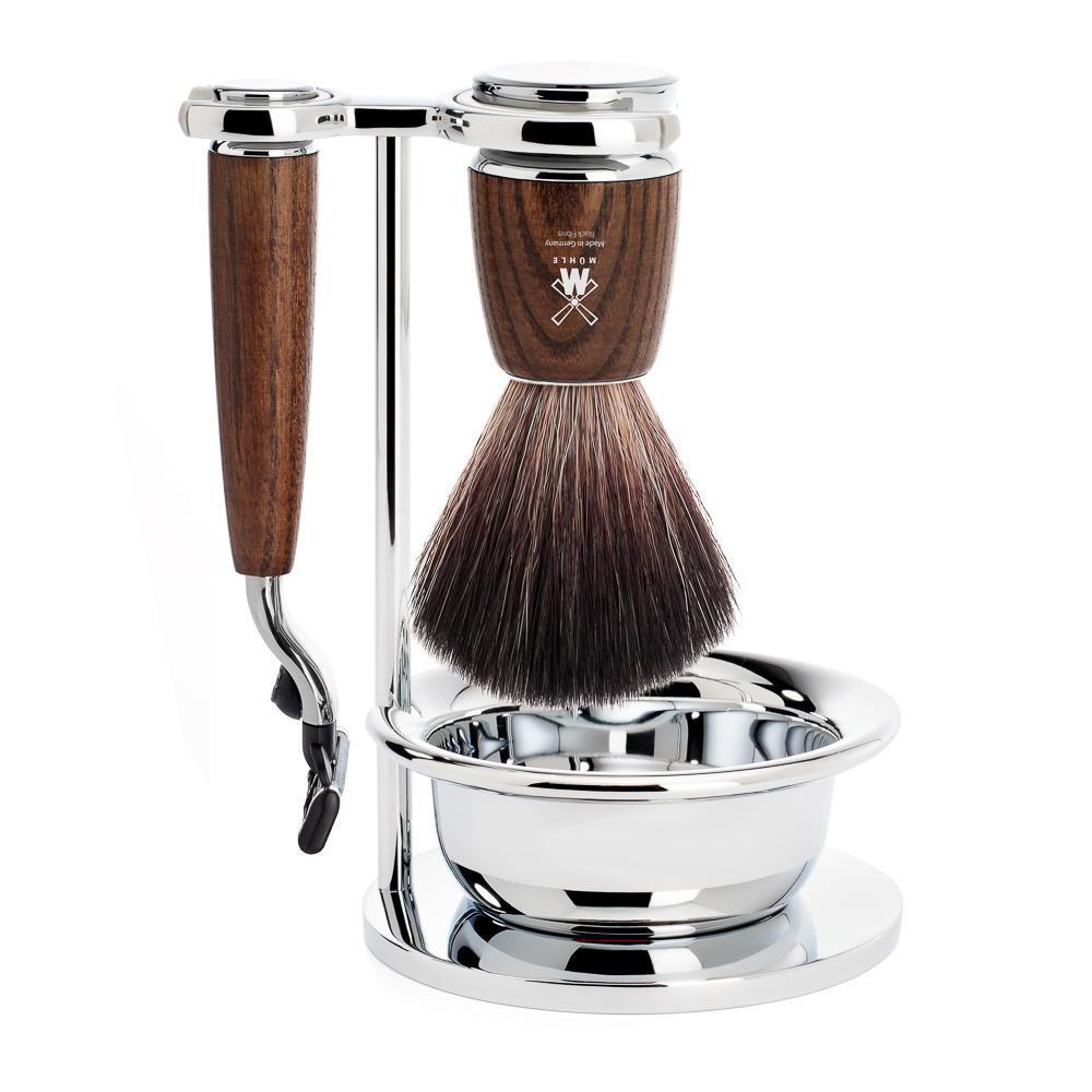 MÜHLE Rytmo Steamed Ash 4-Piece Black Fiber & Mach-3 Shaving Set
