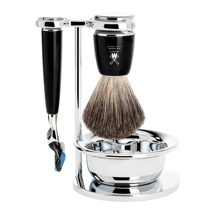 MÜHLE Rytmo Black 4-Piece Pure Badger & Fusion Shaving Set