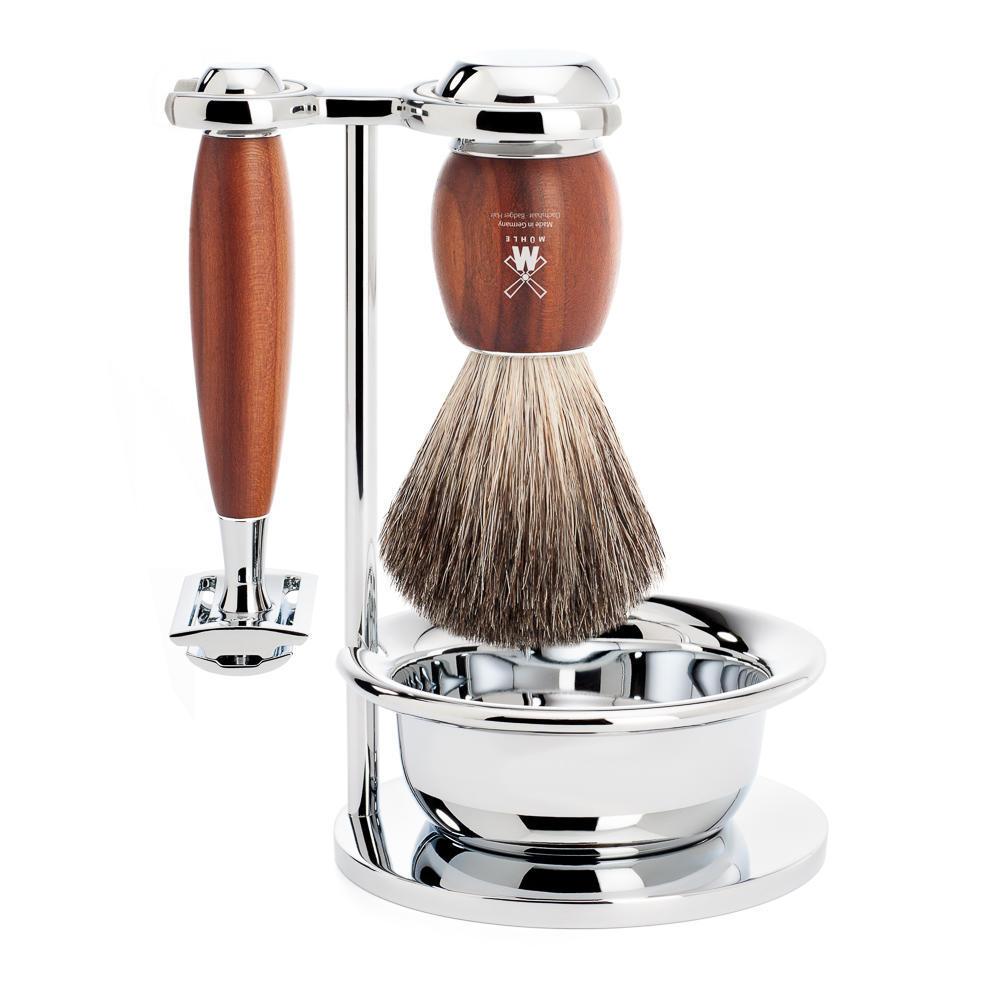 MÜHLE Vivo Plumwood 4-Piece Pure Badger & Safety Razor Shaving Set