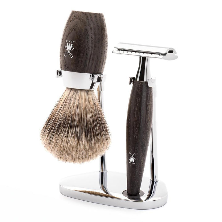MÜHLE Kosmo Bog Oak 3-Piece Fine Badger & Safety Razor Shaving Set