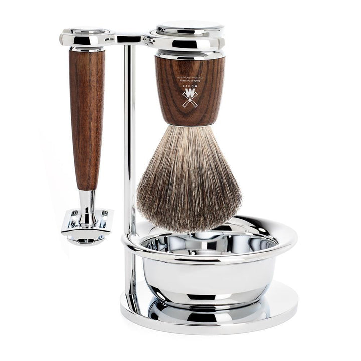 MÜHLE Rytmo Steamed Ash 4-Piece Pure Badger & Safety Razor Shaving Set