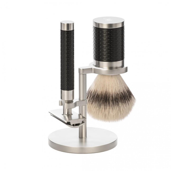 MÜHLE Rocca Stainless Steel & Black 3-Piece Silvertip Fiber & Safety Razor Shaving Set