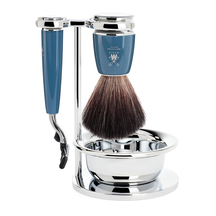 MÜHLE RYTMO Petrol Blue 4 Pc. Black Fibre / Mach3 Shaving Set