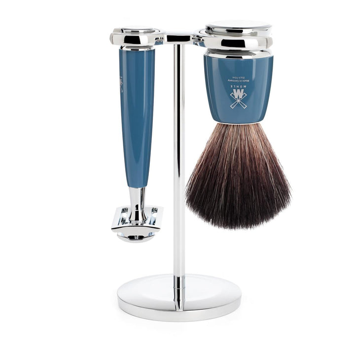 MÜHLE RYTMO Petrol Blue 3 Pc. Black Fibre / Safety Razor Shaving Set