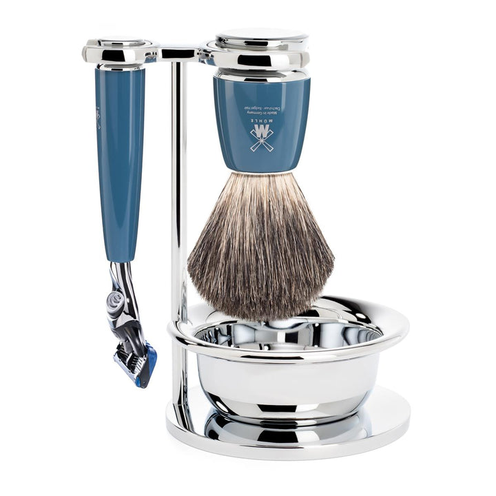 MÜHLE RYTMO Petrol Blue 4 Pc. Pure Badger / Fusion Shaving Set