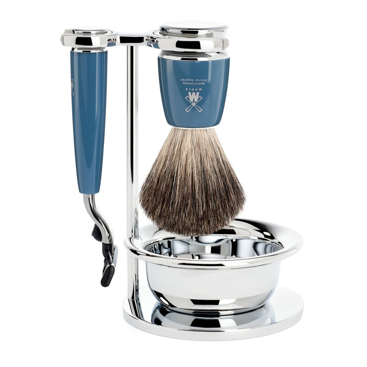 MÜHLE RYTMO Petrol Blue 4 Pc. Pure Badger / Mach3 Shaving Set