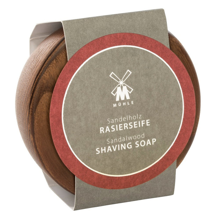 MÜHLE Sandalwood Shaving Soap in Steamed Ash Bowl, Package Display