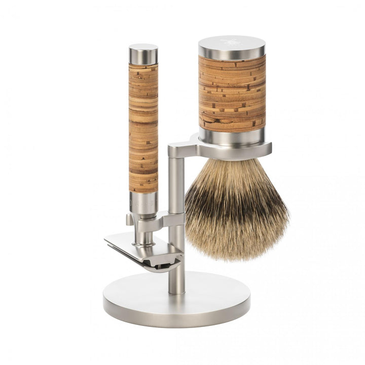 MÜHLE Rocca Birch Bark & Stainless Steel 3-Piece Silvertip Badger & Safety Razor Shaving Set