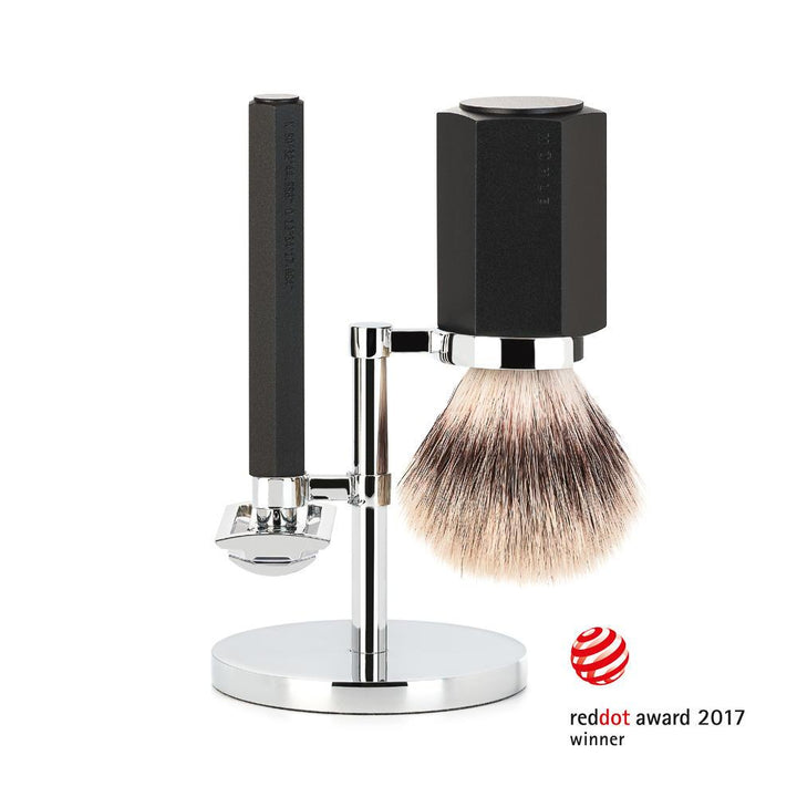 MÜHLE Hexagon Graphite 3-Piece Silvertip Fiber Shaving Set